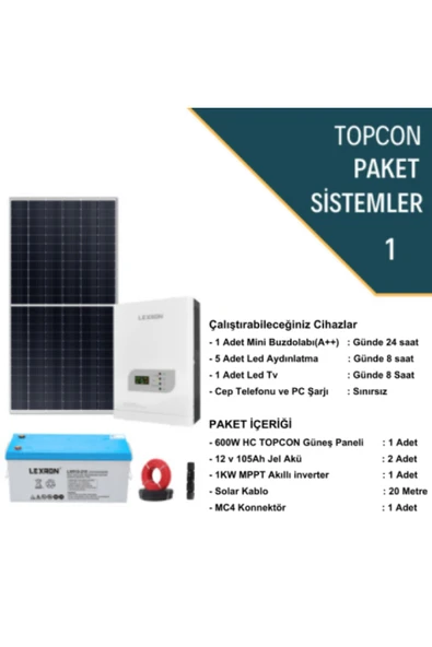 Lexron 600W GÜNEŞ PANELİ 1KW MPPT AKILLI İNVERTER HAZIR TAK ÇALIŞTIR SOLAR PAKET SİSTEM 1