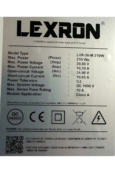 Lexron GÜNEŞ PANELİ 210 WATT MONO KRİSTAL 68X151 CM 12 VOLT LEXRON - 2
