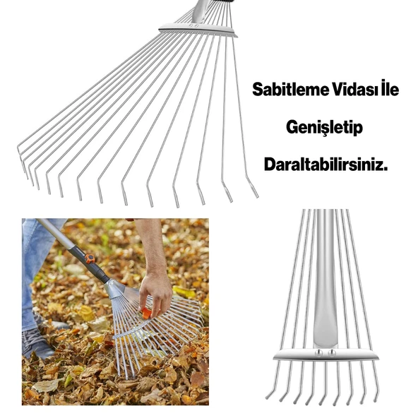 Metal Ayarlanabilir Bahçe Tarla Tırmık Çim Peyzaj Yaprak Ot Saman Temizleme Toplama Tırmığı 1 Adet - 3