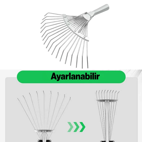 Metal Ayarlanabilir Bahçe Tarla Tırmık Çim Peyzaj Yaprak Ot Saman Temizleme Toplama Tırmığı 1 Adet - 4