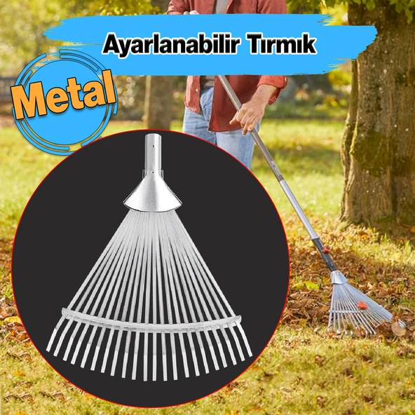 Metal Ayarlanabilir Bahçe Tarla Tırmık Çim Peyzaj Yaprak Ot Saman Temizleme Toplama Tırmığı 1 Adet