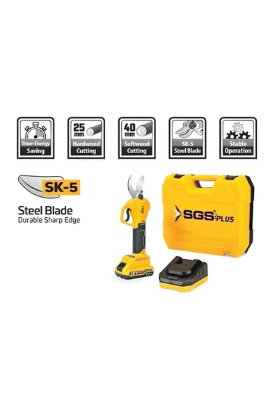 Sgs 5557 40MM 20V 2.5AH Hızlı Şarj 45DK Tek Akü Kablosuz Profesyonel Akülü Budama Makası - 2