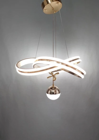 3 RENK ÇİFT ŞERİT MODERN LED AVİZE GOLD - 3