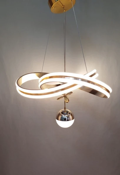 3 RENK ÇİFT ŞERİT MODERN LED AVİZE GOLD - 2