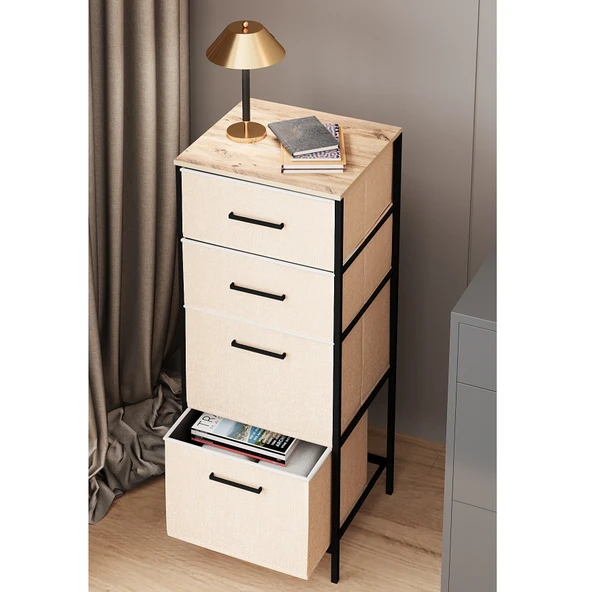 Çok Amaçlı Dolap 4 Çekmeceli Komodin Sehpa Çam 1613 - 2