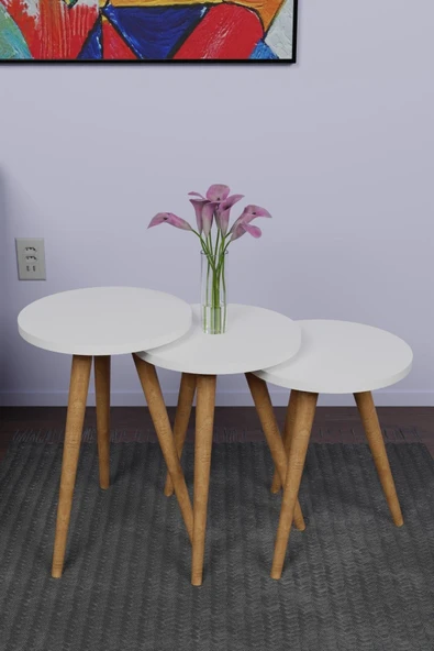 3'lü Konik Ayak Zigon Sehpa Set Yan Sehpa Oturma Odası Sehpası - Resim 2