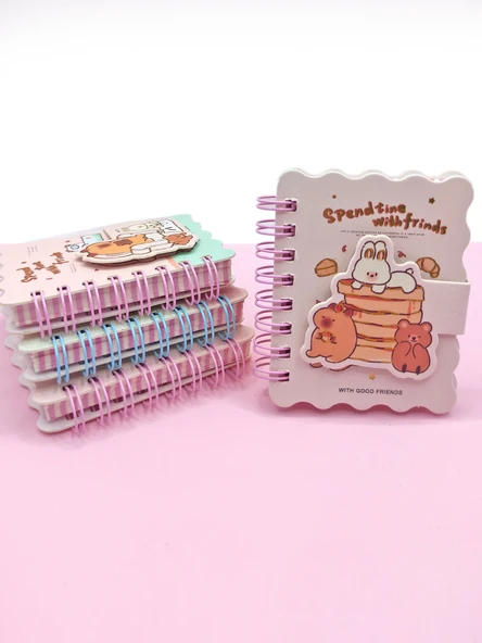 Capybara Tavşan Ayı Cırtlı Cep Boy Mini Not Defteri (7x8 cm) - Beyaz