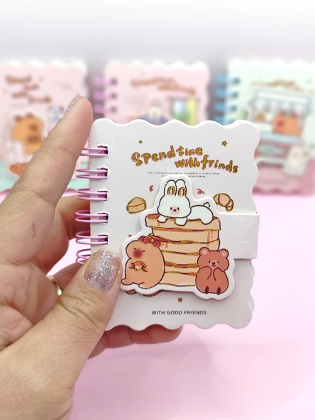 Capybara Tavşan Ayı Cırtlı Cep Boy Mini Not Defteri (7x8 cm) - Beyaz - Resim 2