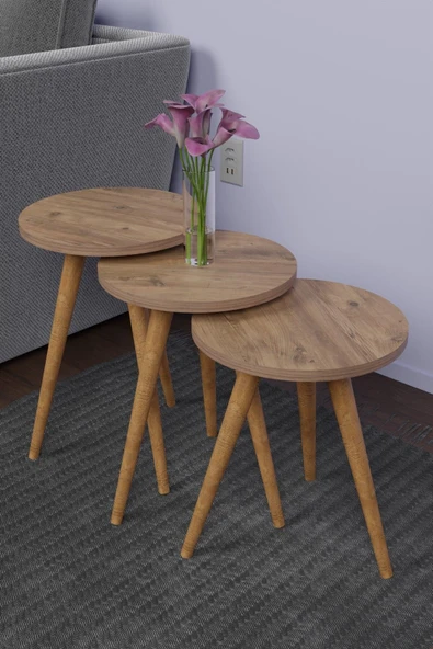 3'lü Konik Ayak Zigon Sehpa Set Yan Sehpa Oturma Odası Sehpası - Resim 3