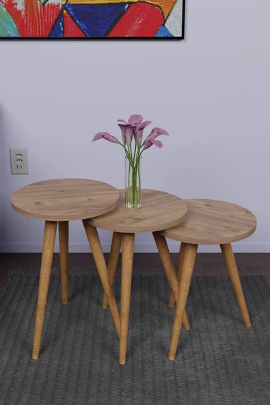 3'lü Konik Ayak Zigon Sehpa Set Yan Sehpa Oturma Odası Sehpası - Resim 2