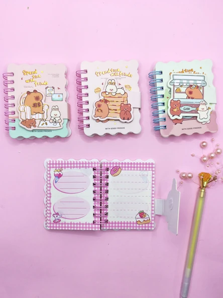 Capybara Tavşan Ayı Cırtlı Cep Boy Mini Not Defteri (7x8 cm) - Beyaz - Resim 3