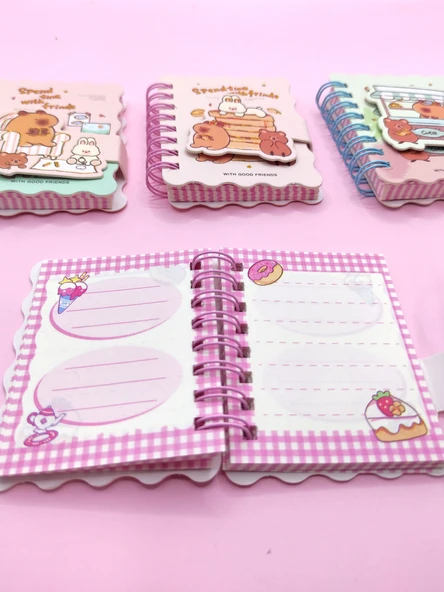 Capybara Tavşan Ayı Cırtlı Cep Boy Mini Not Defteri (7x8 cm) - Beyaz - Resim 4