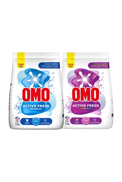 Omo Active Fresh Beyazlar 5.5kgx1 Active Fresh Renkliler 5.5kgx1 Toz Çamaşır Deterjanı - 2
