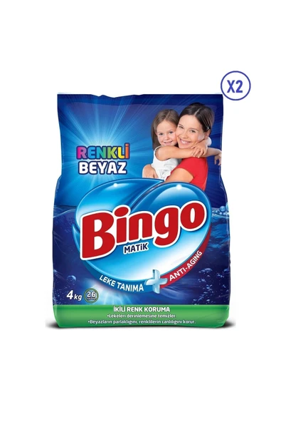 Bingo Toz Deterjan Renkli-beyaz 4 Kg (2 Adet)