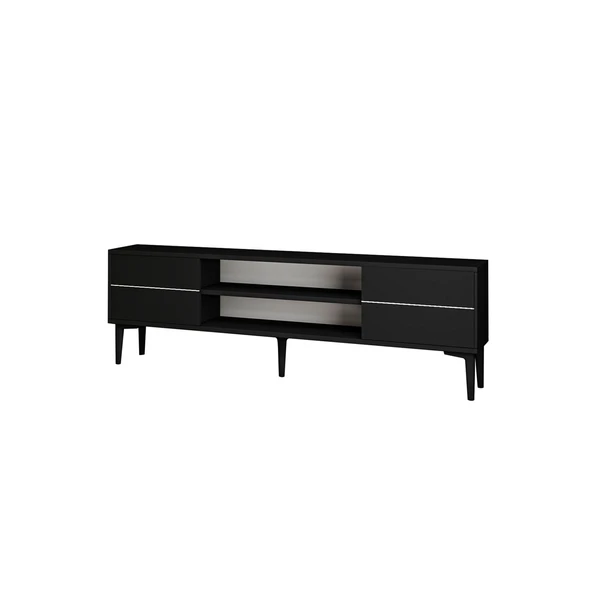Aragon Modern TV Sehpası – 140 cm, 2 Kapaklı + 2 Açık Raflı, Siyah - 6