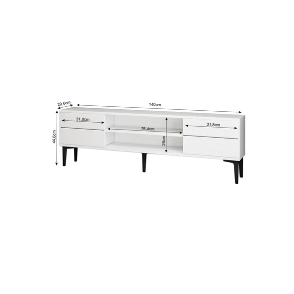 Aragon Modern TV Sehpası – 140 cm, 2 Kapaklı + 2 Açık Raflı, Beyaz - 5