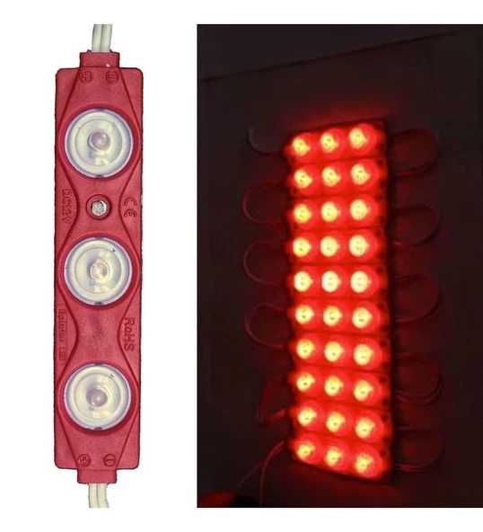 Kırmızı Modül Mercekli 3 Ledli Kablolu Parmak Led 12 v 5 adet