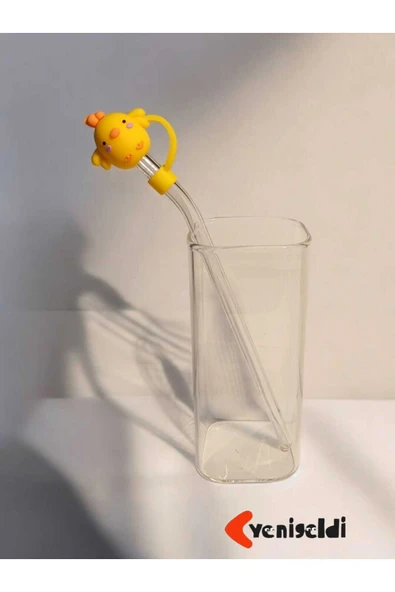 Yenigeldi (6MM) Silikon Pipet Başlıklı Pipet Ve Kare Uzun Kokteyl Kahve Bardağı