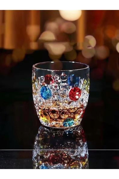 Yenigeldi 1 Adet (Y22)Renkli Vintage Premium Viski Bardağı , Burbon Kokteyl Bardak - 2