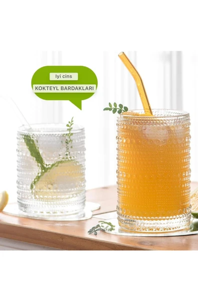 Yenigeldi 1 Adet Y38 420 ml Vintage Hobnail Bardak Antika Boncuk Kabartmalı Kahveviski - 3