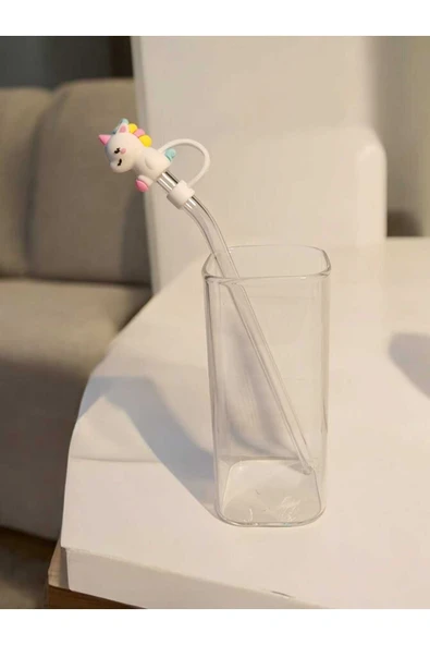 Yenigeldi (6MM) Silikon Pipet Başlıklı Pipet Ve Kare Uzun Kokteyl Kahve Bardağı