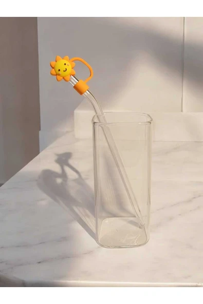 Yenigeldi (6MM) Silikon Pipet Başlıklı Pipet Ve Kare Uzun Kokteyl Kahve Bardağı