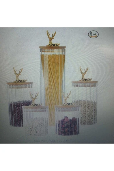 Yenigeldi (9x15 CM) 1 Adet Kehribar Renk Geyikli Cam Saklama Kavanozu Geyik Başı Altın Renk Y-491 - 2