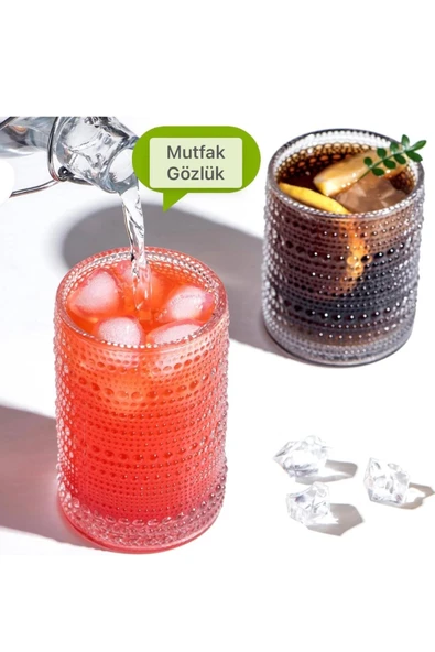 Yenigeldi 2 Adet 330ml Vintage Hobnail Bardak Antika Boncuk Kabartmalı KahveViski y36 - 2