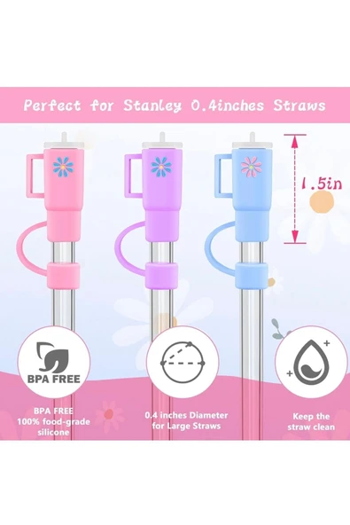 Stanley 4 Adet Pipet Kapağı ( Beyaz Pembe Ve Kırmızı Renklerde ) Pipet Tıpası - 2