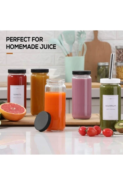 Yenigeldi 1 Adet 480ml (PİPET VE 2 KAPAKLI) Cam Bardak , Hava Geçirmez Kapak, Meyve Suyu, Boba, Smoothie, - 2