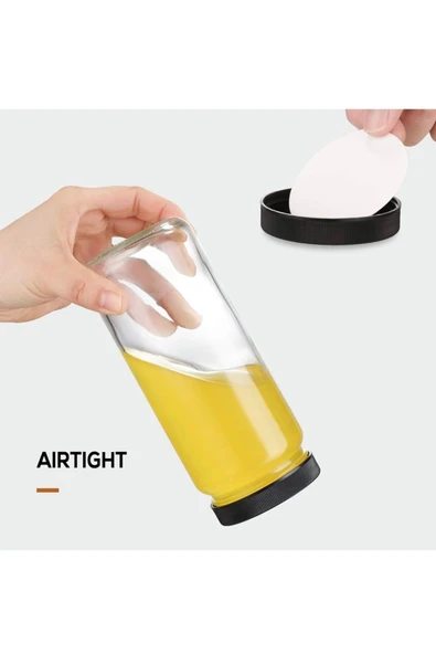 Yenigeldi 2 Adet 480ml ( 2 Pipet ,4 Kapak , 1 Fırça) Cam Bardak Meyve Suyu Kavanoz - 3