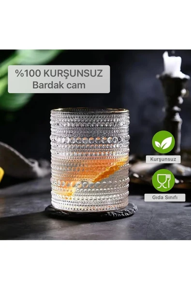 Yenigeldi 1 Adet y36 330ml Vintage Hobnail Bardak Antika Boncuk Kabartmalı  KahveViski - Resim 2