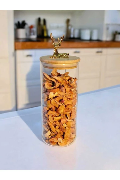 Yenigeldi (9x20 CM) 1 Adet Parlak Şeffaf Renk Geyikli Cam Saklama Kabı Geyik Başlı Y-531