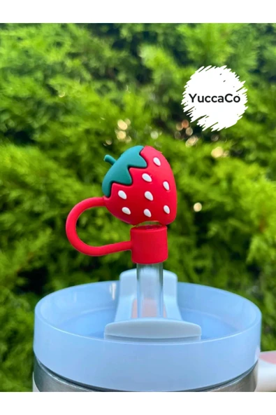 Stanley Termos Uyumlu Çilek Aksesuar/Çilekli Pipet Koruyucu/Pipet Kılıfı/ Pipet Tıpası