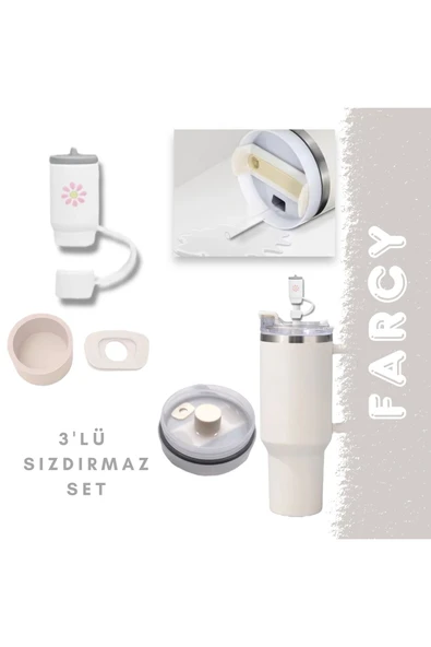 Stanley Quencher Ve Yeni Nesil Pipetli Termos Uyumlu Termos Figürlü 3 Parça Sızdırmaz Aksesuar Silikon Set