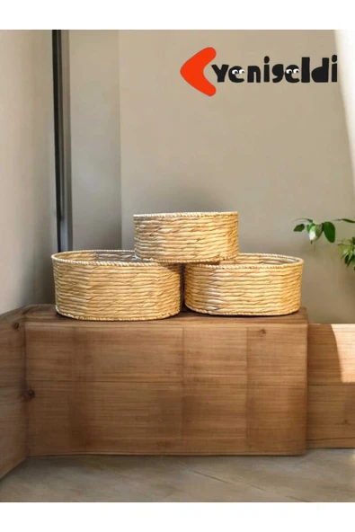 Yenigeldi 3 Adet Raflar için Düzenleyici Dekoratif Hasır Sepet yen2400303