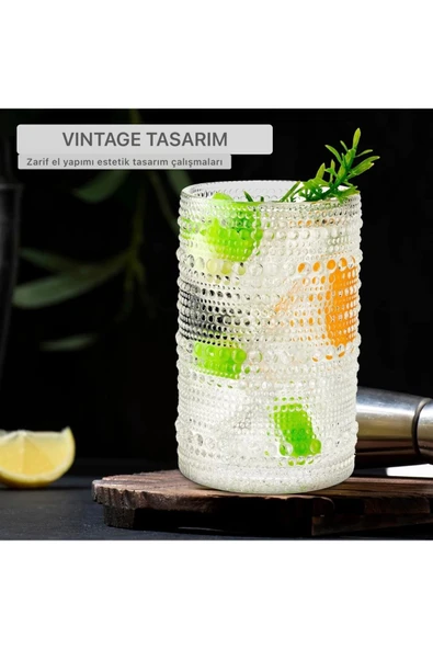 Yenigeldi 2 Adet Y38 420 ml Vintage Hobnail Bardak Antika Boncuk Kabartmalı Kahveviski - 2