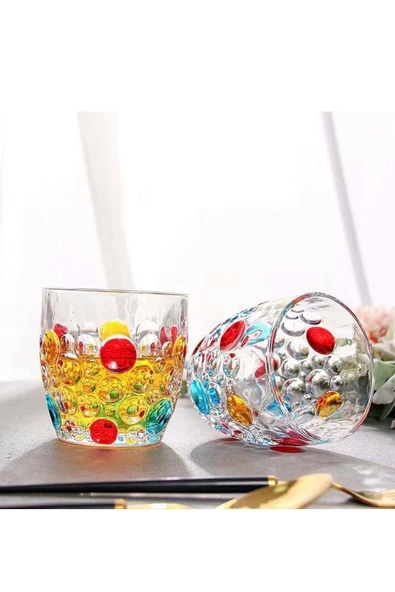Yenigeldi 1 Adet (Y22)Renkli Vintage Premium Viski Bardağı , Burbon Kokteyl Bardak - 3