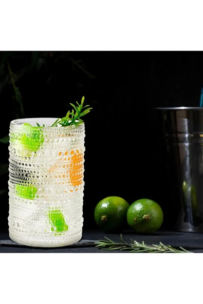 Yenigeldi 1 Adet Y38 420 ml Vintage Hobnail Bardak Antika Boncuk Kabartmalı Kahveviski - 2