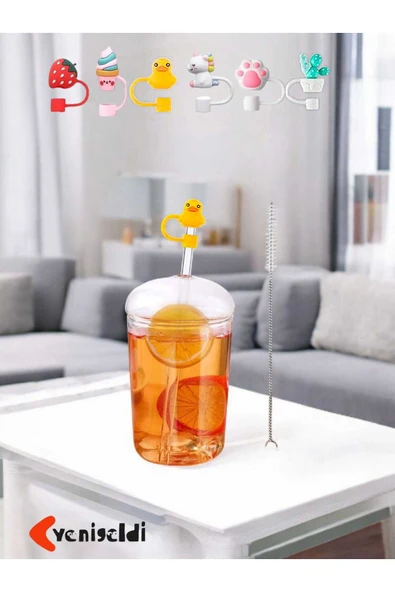 Yenigeldi 4 Adet Kubbe Kapaklı Cam Bardak (4 Adet 6mm Pipet Kapağı )