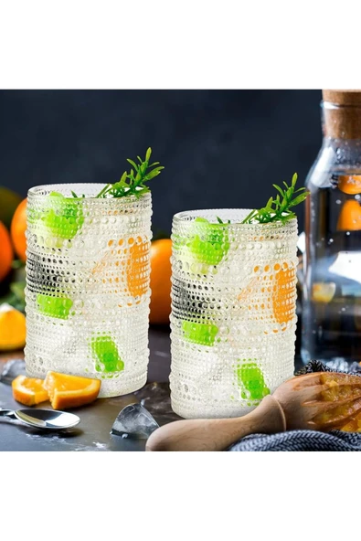 Yenigeldi 2 Adet Y38 420 ml Vintage Hobnail Bardak Antika Boncuk Kabartmalı Kahveviski