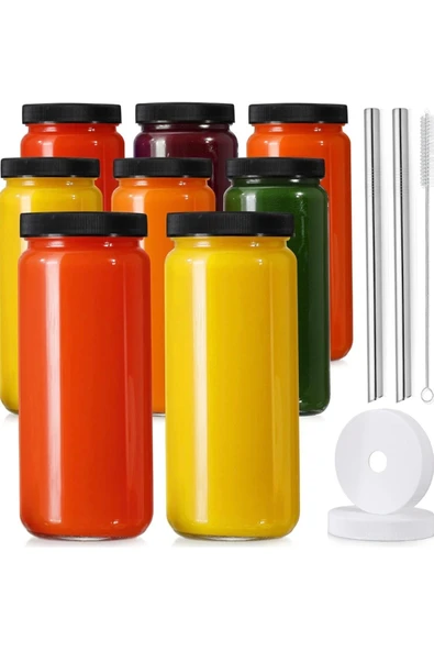 Yenigeldi 1 Adet 480ml (PİPET VE 2 KAPAKLI) Cam Bardak , Hava Geçirmez Kapak, Meyve Suyu, Boba, Smoothie,