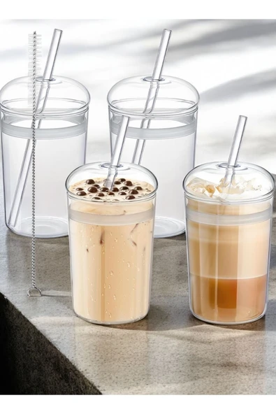 Yenigeldi 4 Adet Kubbe Kapaklı Cam Bardak (4 Adet 6mm Pipet Kapağı ) - 3