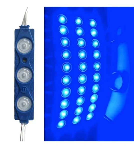 Mavi Modül Mercekli 3 Ledli Kablolu Parmak Led 12 v 5 adet