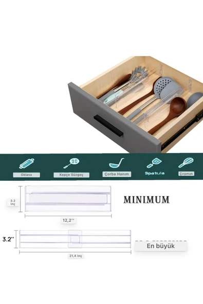 Yenigeldi 8 Adet Akrilik Şeffaf Teleskopik Ayarlanabilir Çekmece Bölücü Düzenleyici Organizer Y3338 - Resim 3