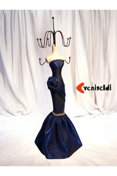 Yenigeldi Mavi Renk (38 CM ) Moda Heykel Şeklinde Takı Standı, Takılık, Küpelik, Takı Dolabı Düzenleyici