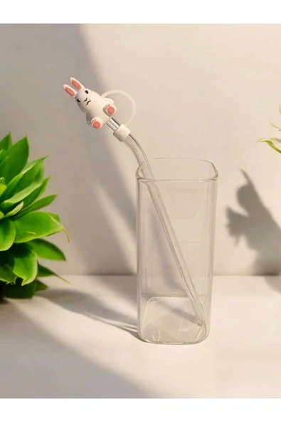 Yenigeldi (6MM) Silikon Pipet Başlıklı Pipet Ve Kare Uzun Kokteyl Kahve Bardağı