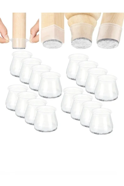 Yenigeldi 24 Adet ( 3 cm - 3,5 Cm ) Keçe Silikon Yarı Saydam Çok Güçlü Elastik Sandalye Pabucu, Zemin Koruyucu