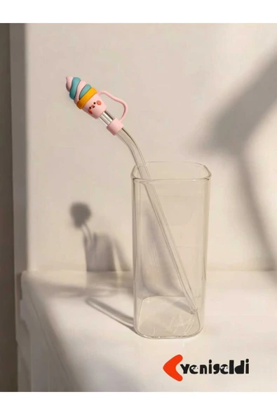 Yenigeldi (6MM) Silikon Pipet Başlıklı Pipet Ve Kare Uzun Kokteyl Kahve Bardağı