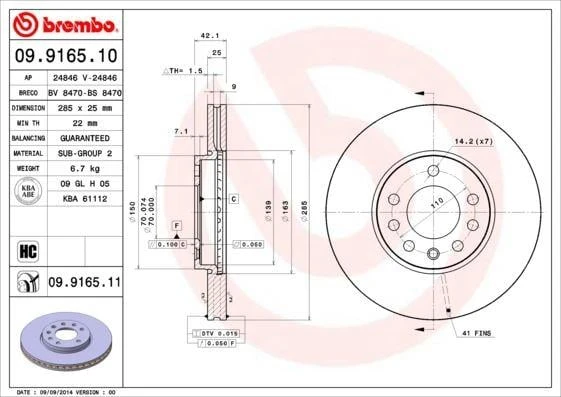 ÖN FREN AYNASI VECTRA C 02 SIGNUM 03 SAAB 9.3 02 CROMA 05 285x25x5DLxHAVALI 46844071-51819733